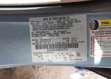 2011 Ford Fusion Hybrid from USA, damaged, VIN 3FADP0L39BR247917